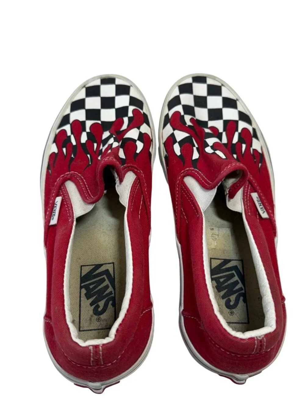 Vans Slip On Red Black White Checkerboard Flame Skate Shoes Men's Size 7